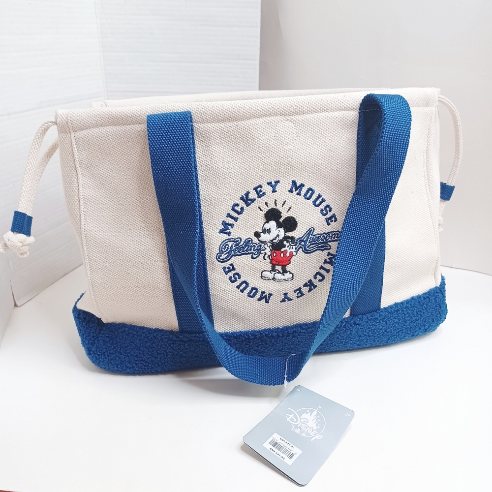 Vintage Disney Embroidered Navy Sherpa Bottom Canvas Tote